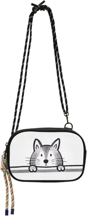Minimalist Stick Figure Cat White Small Crossbody Purse for Womens Waterproof with Credit Card Slots Shoulder Bag For Hiking Traveling
