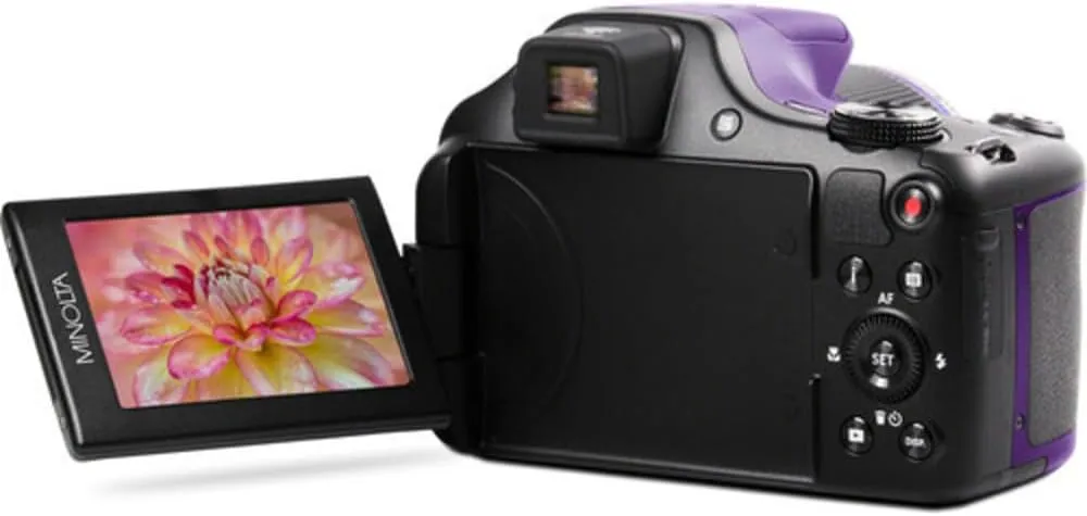 Minolta Pro Shot 20MP Digital Camera – 67x Optical Zoom, Full 1080p HD Video, Optical Image Stabilization, Wi-Fi, 3-inch Articulating LCD Screen, 27 Scene Modes – Includes 16GB SD Card (Purple)