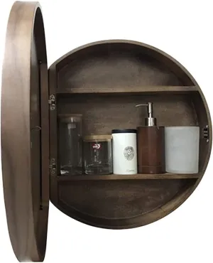 Mirror Bathroom Mirror Cabinet Round Wooden Bathroom Mirror Cabinet 2 in 1 Cosmetic Fashion and Simplicity Unique Style Makeup Mirror Gift Black Diameter 50cm (Walnut)