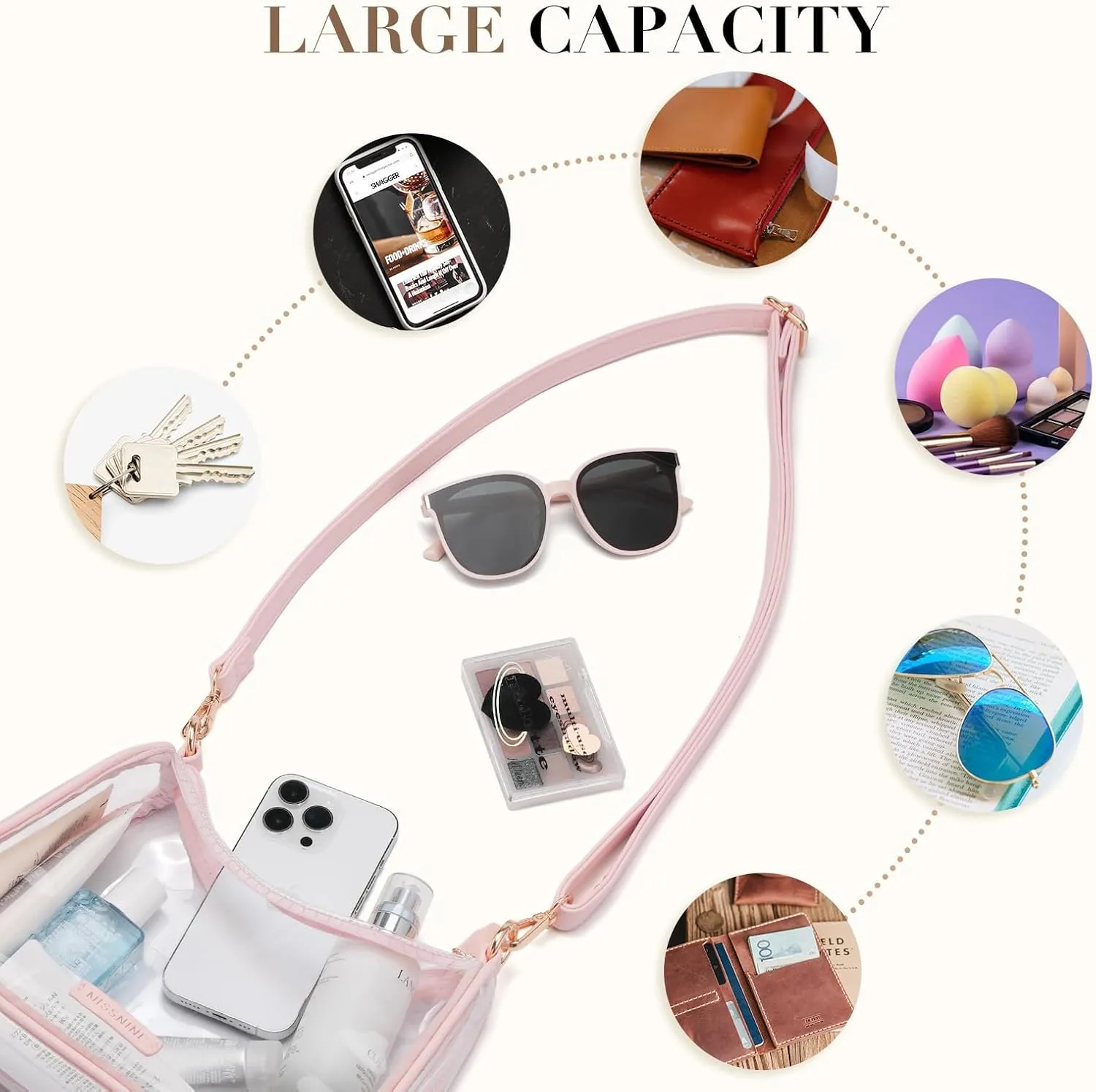 Missnine Clear Bag for Stadium Approved, Clear Crossbody Purse for Women Transparent Concert Handbag for Sport Stadium Events
