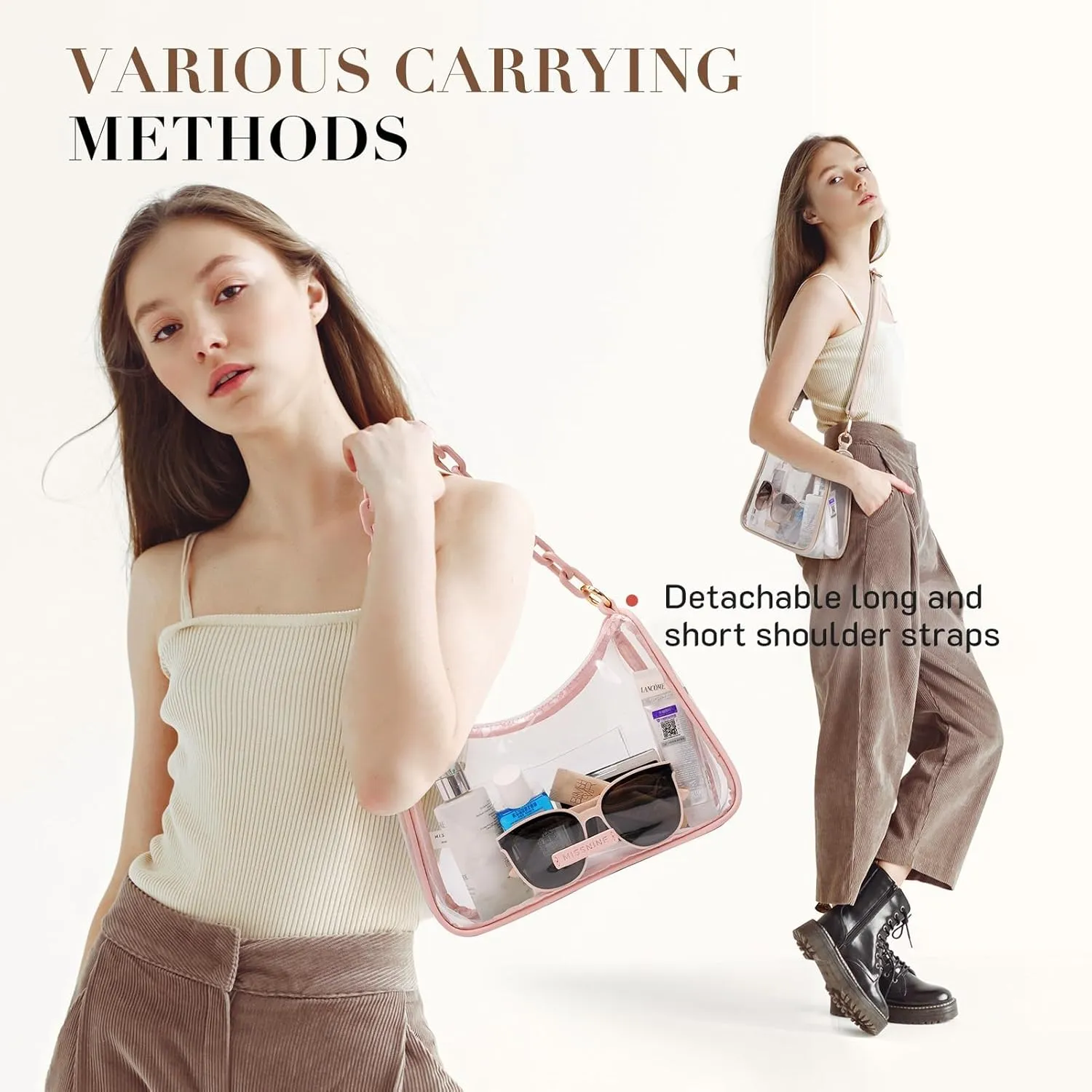 Missnine Clear Bag for Stadium Approved, Clear Crossbody Purse for Women Transparent Concert Handbag for Sport Stadium Events