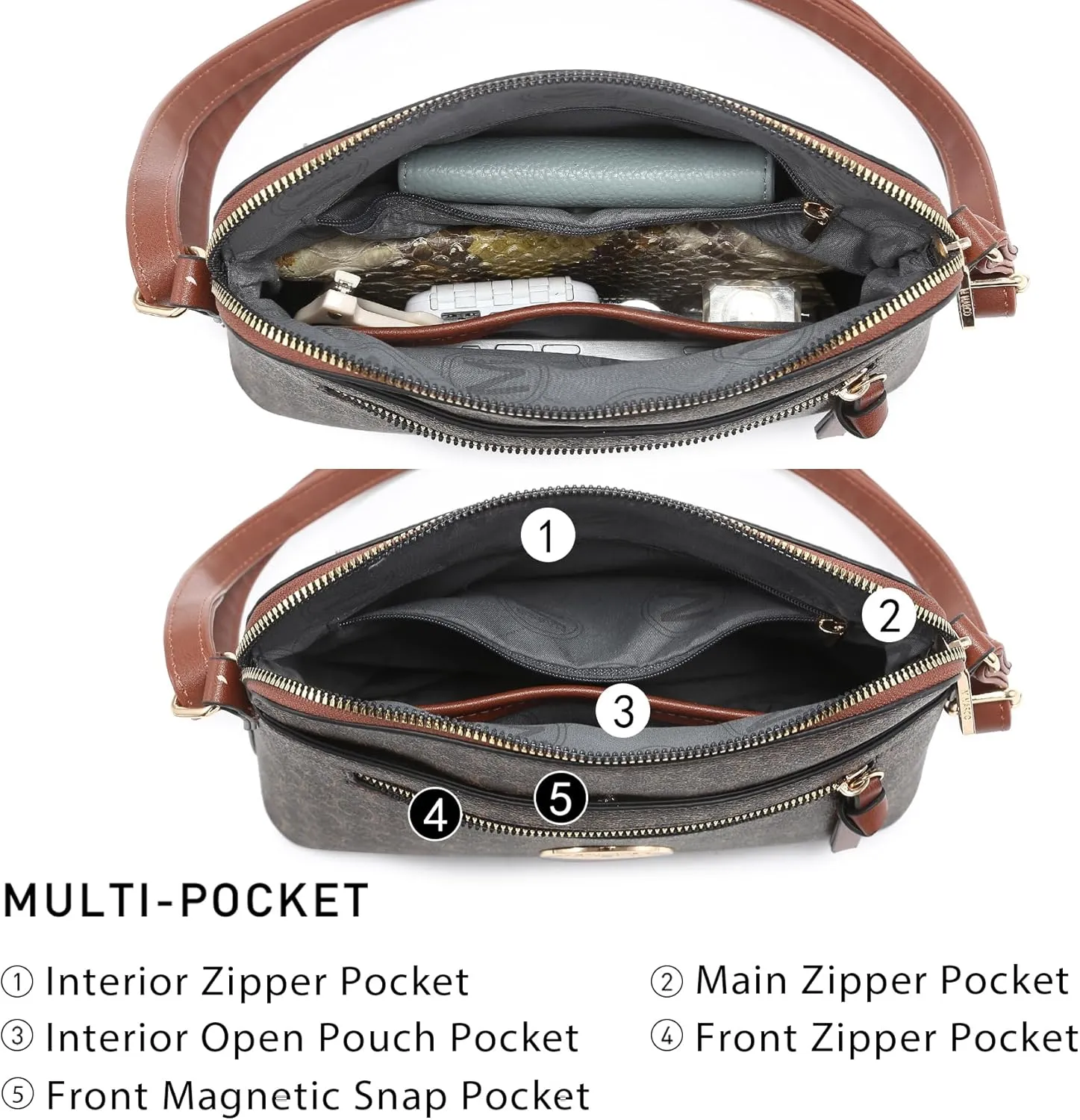 MKP COLLECTION Womens Fashion Crossbody Bag Medium Shoulder Purse with Adjustable Strap Multi Pockets for Travel Daily Use