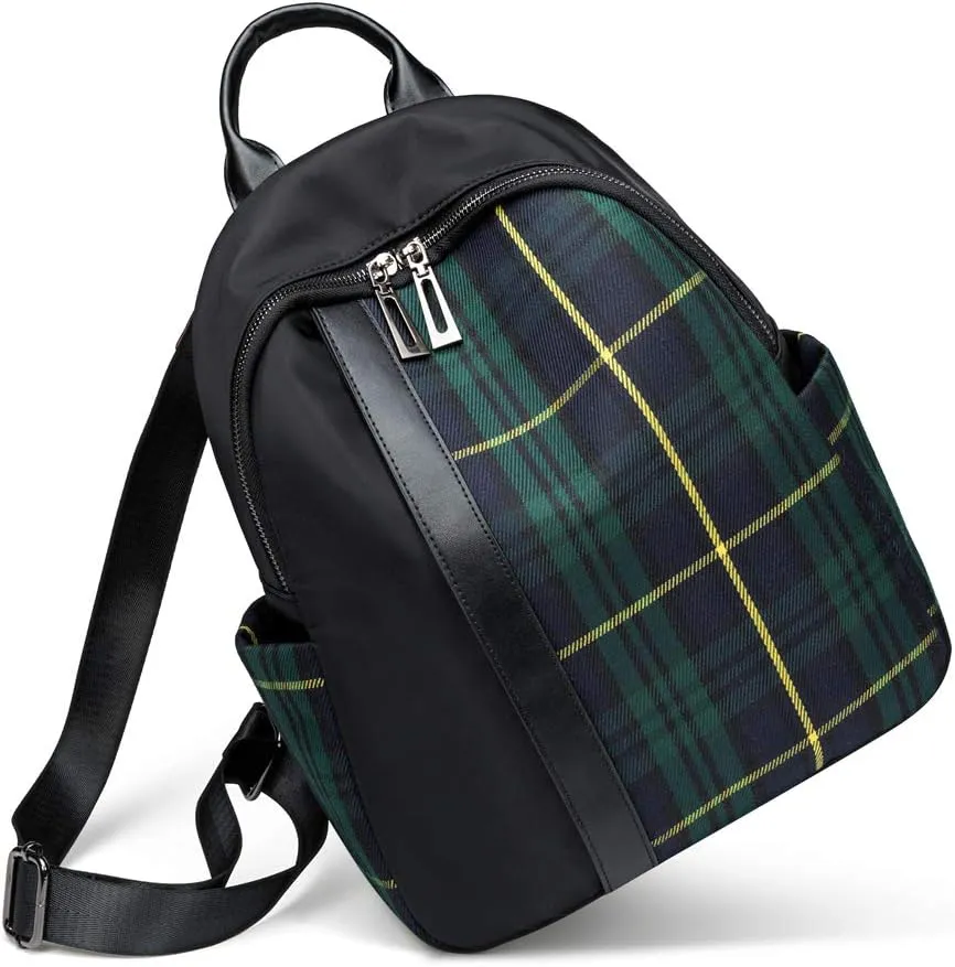 Mn&Sue Tartan Plaid Backpack Canvas Nylon Fashion Daypack Women Shoulder Purses Traval Daily Ruchsack