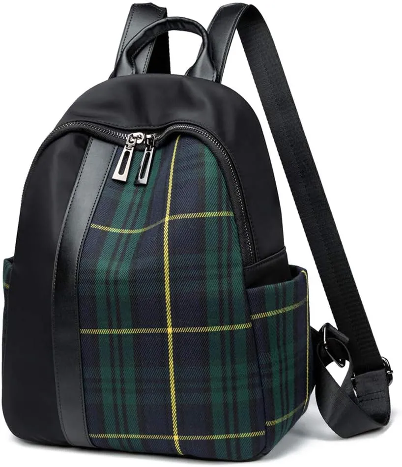 Mn&Sue Tartan Plaid Backpack Canvas Nylon Fashion Daypack Women Shoulder Purses Traval Daily Ruchsack