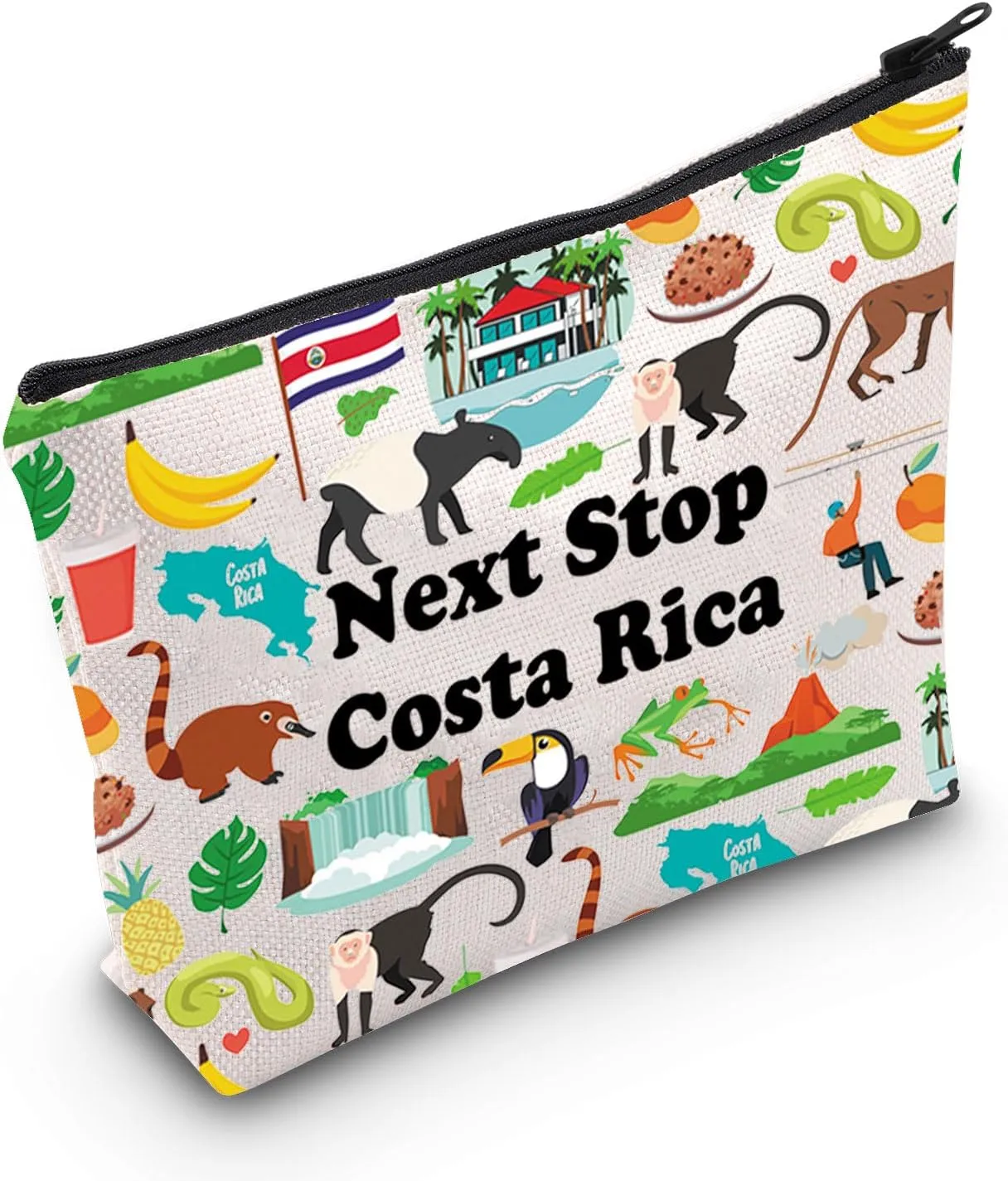 MNIGIU Costa Rica Symbols Souvenir Cosmetic Bag Costa Rica Vacation Gift Costa Rica Trip Makeup Bag Costa Rica Lover Gift North America Travel Gift