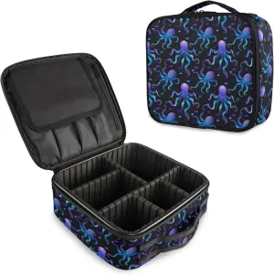 MNSRUU Travel Makeup Bag, Octopus Women Makeup Case Organizer Cosmetic Toiletry Bag for Teenage Girl with Adjustable Dividers