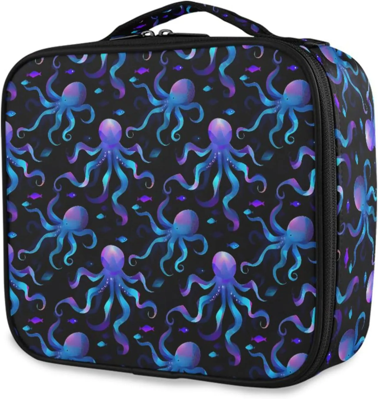 MNSRUU Travel Makeup Bag, Octopus Women Makeup Case Organizer Cosmetic Toiletry Bag for Teenage Girl with Adjustable Dividers