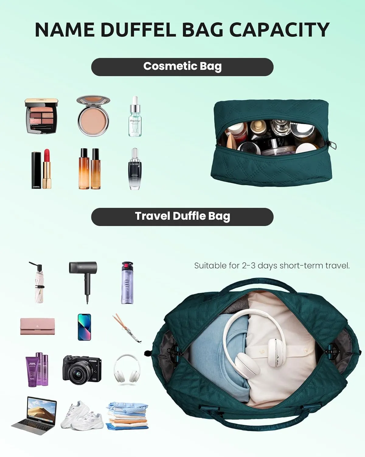 Mothers Day Gift, Woman Duffel Bag with Shoe Compartment, Personalized Weekender Bag, Monogram Overnight Bag for Women, Letter Travel Bag with Makeup Bag Bride Gifts (Letter D)