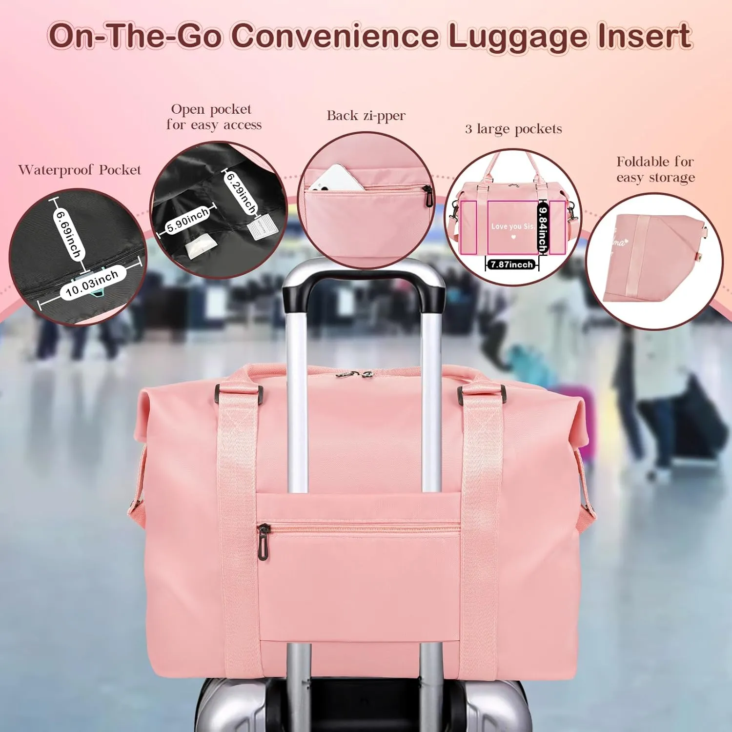 Mothers Day Gifts for Grandma Pink Travel Duffle Bag Birthday Gifts for Women Gigi Gifts for Grandma Waterproof Weekender Bag