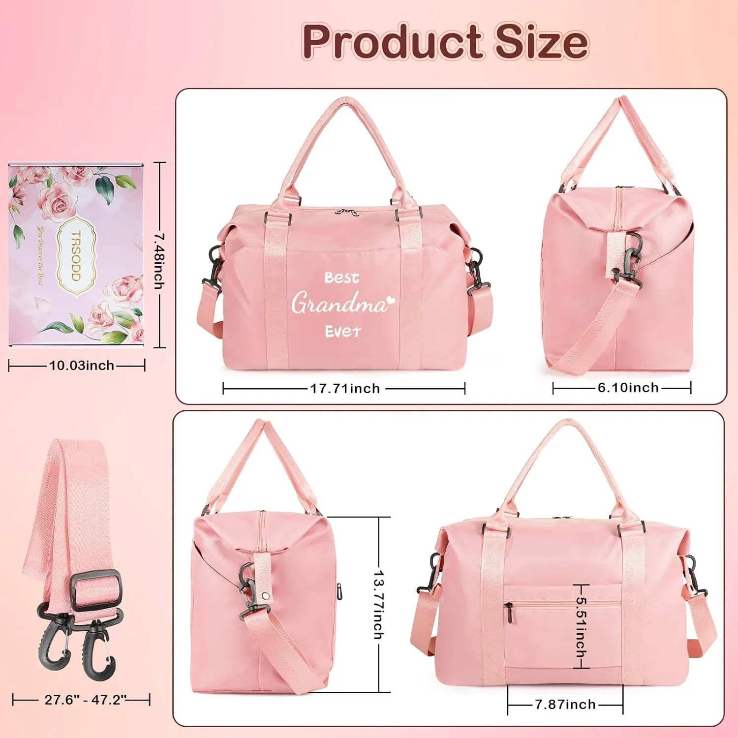 Mothers Day Gifts for Grandma Pink Travel Duffle Bag Birthday Gifts for Women Gigi Gifts for Grandma Waterproof Weekender Bag