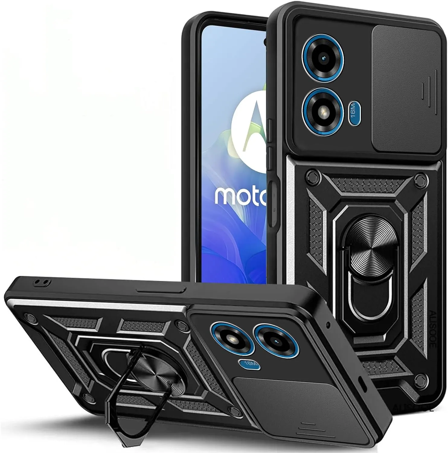 Motorola Moto G04 G24 Case Shockproof Ring Stand Phone Camera Lens Cover