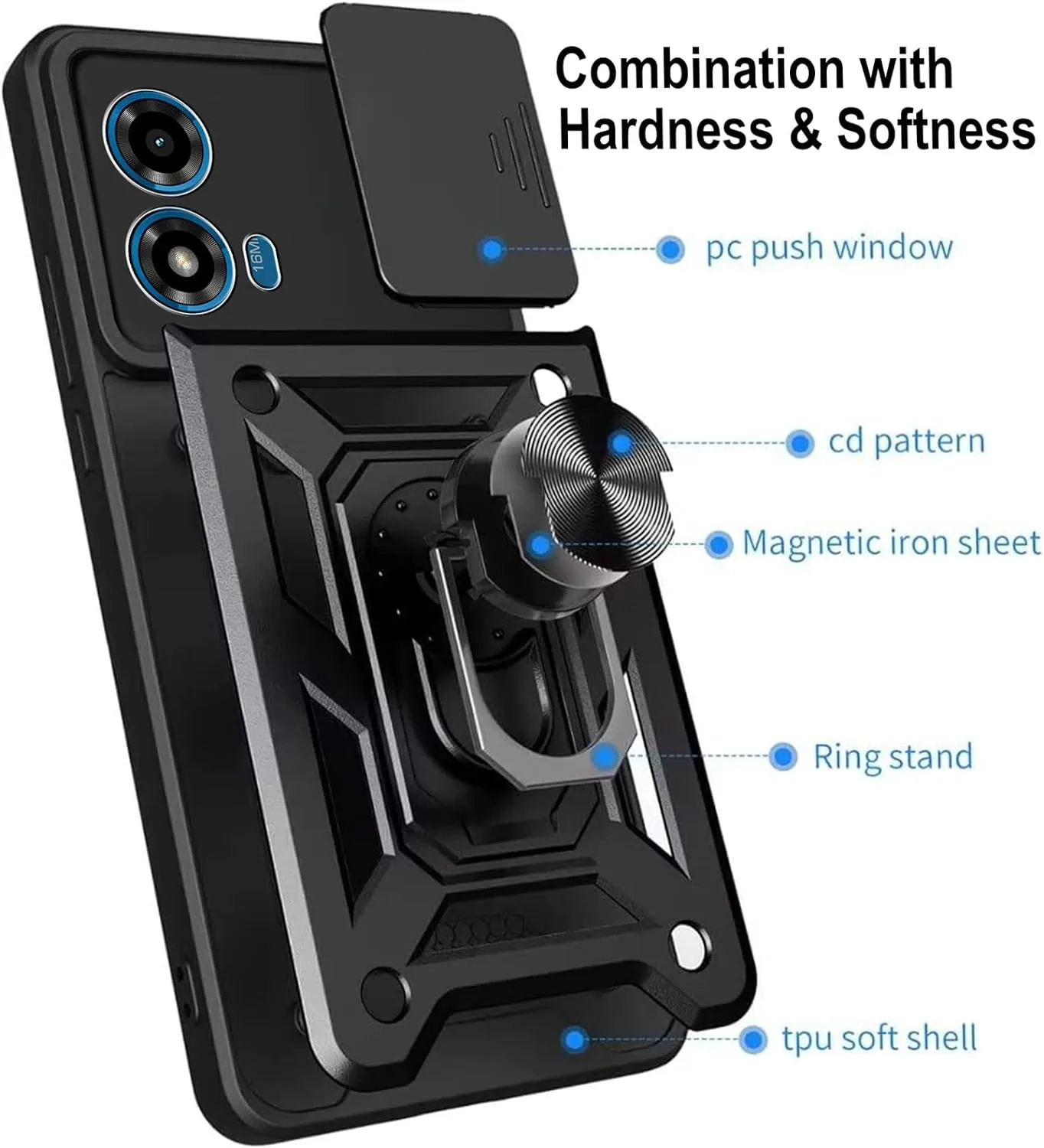 Motorola Moto G04 G24 Case Shockproof Ring Stand Phone Camera Lens Cover