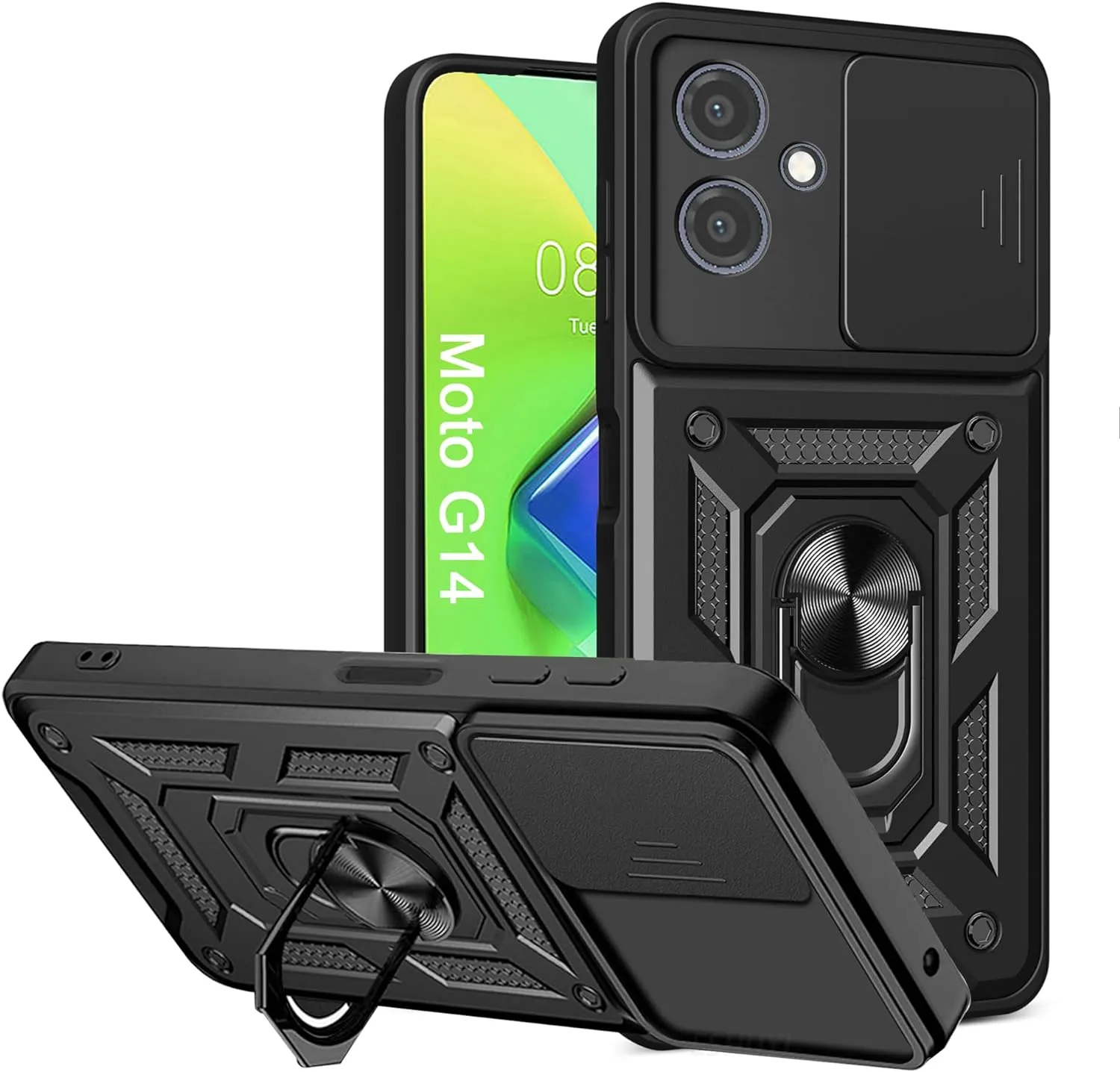 Motorola Moto G14 Case Shockproof Ring Stand Phone Camera Lens Cover