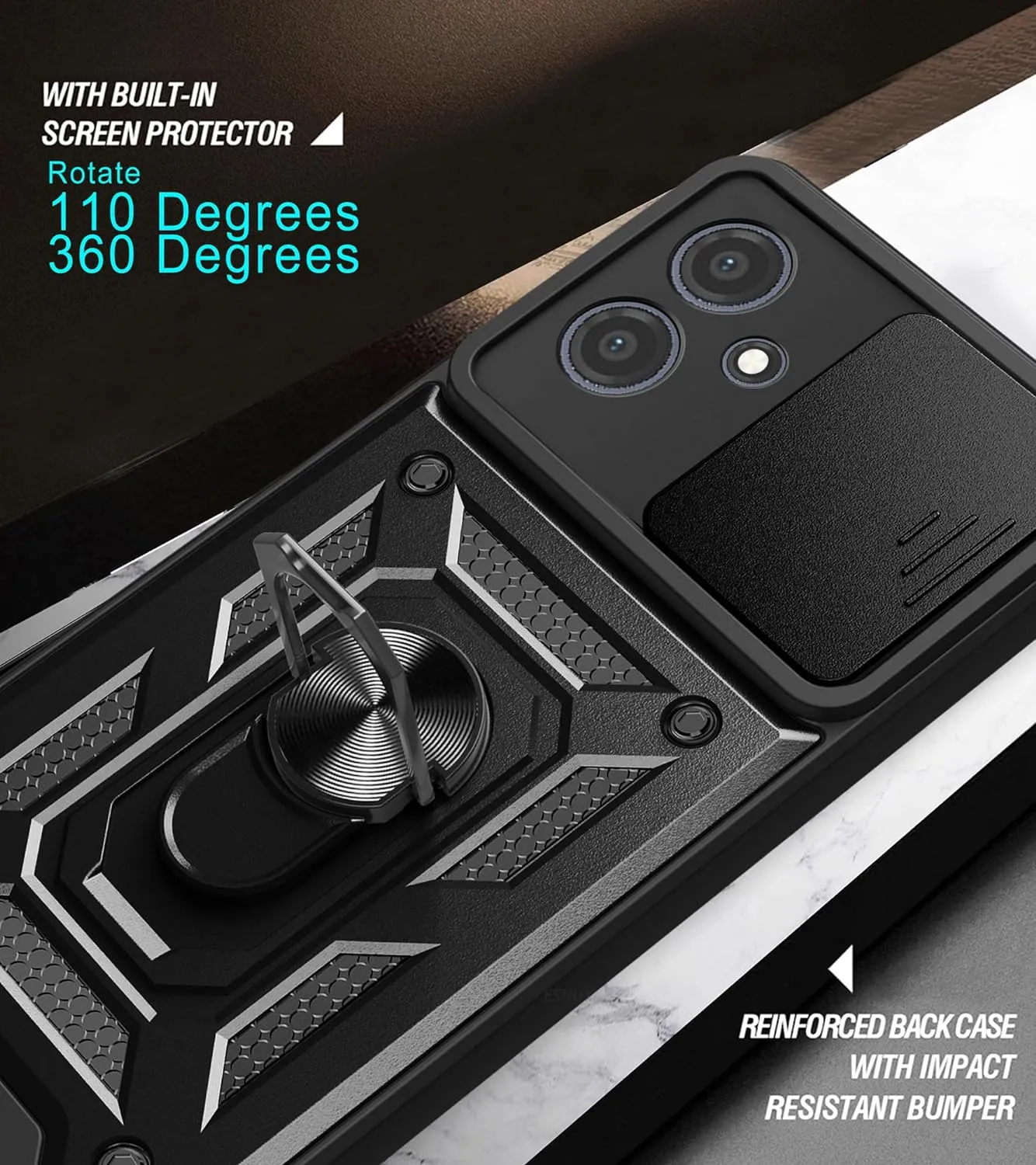 Motorola Moto G14 Case Shockproof Ring Stand Phone Camera Lens Cover
