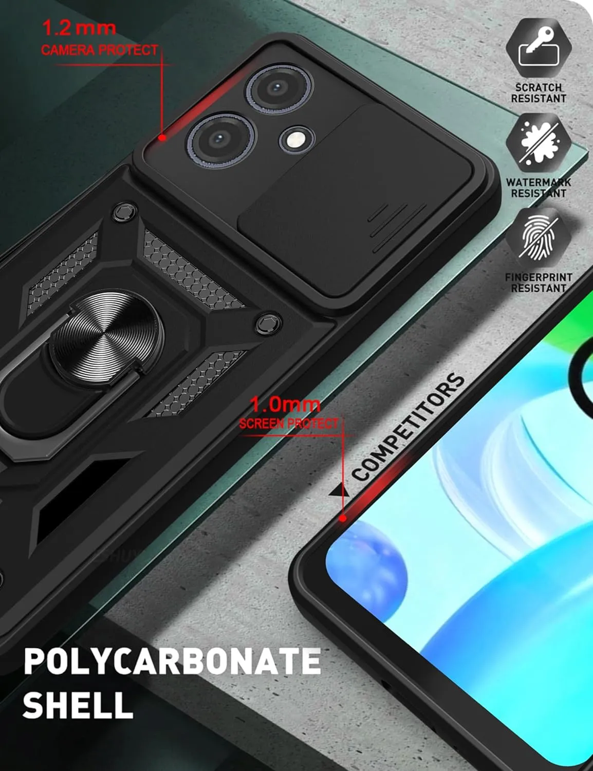 Motorola Moto G14 Case Shockproof Ring Stand Phone Camera Lens Cover