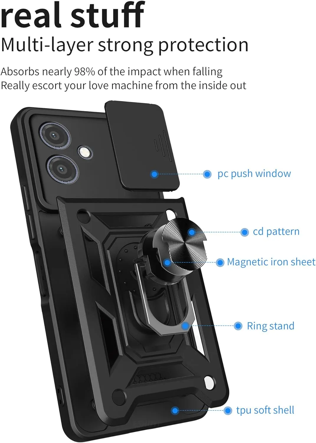 Motorola Moto G14 Case Shockproof Ring Stand Phone Camera Lens Cover