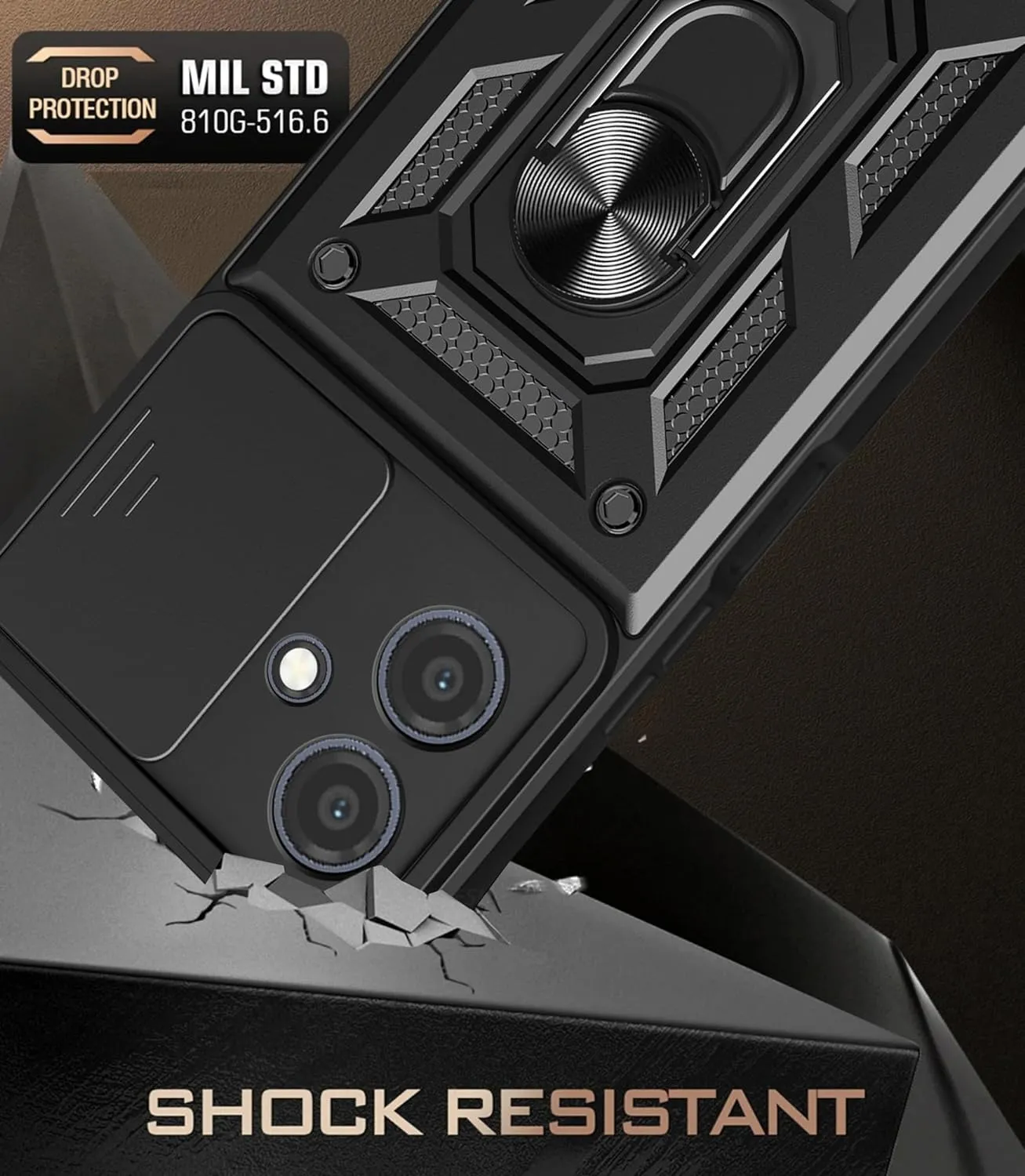 Motorola Moto G14 Case Shockproof Ring Stand Phone Camera Lens Cover