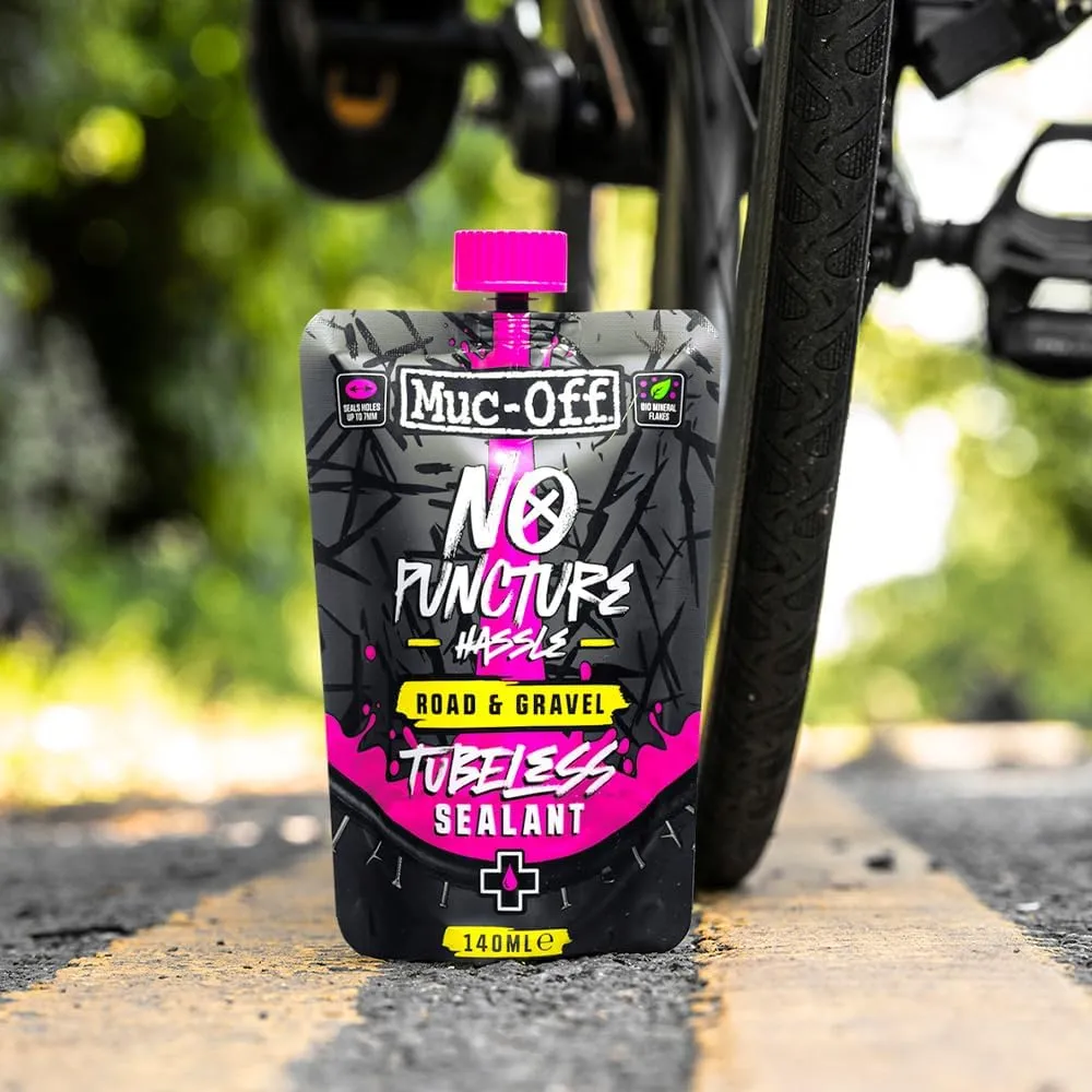 Muc Off No Puncture Hassle Road & Gravel Tubeless Sealant, 80ml - Tubeless Tyre Sealant for Bicycle Puncture Repair - Durable Bike Tyre Sealant for Road, Gravel, Commuter and XC Bikes