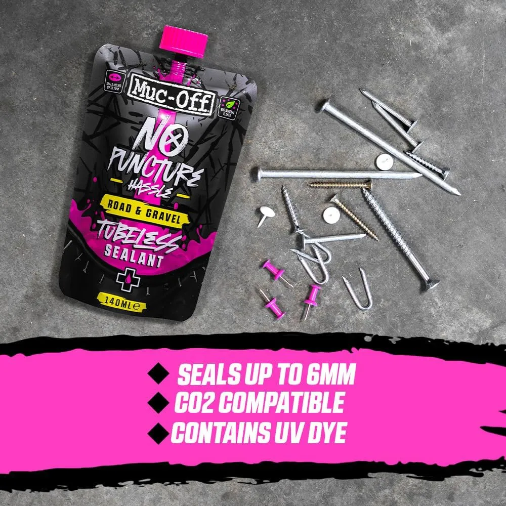 Muc Off No Puncture Hassle Road & Gravel Tubeless Sealant, 80ml - Tubeless Tyre Sealant for Bicycle Puncture Repair - Durable Bike Tyre Sealant for Road, Gravel, Commuter and XC Bikes