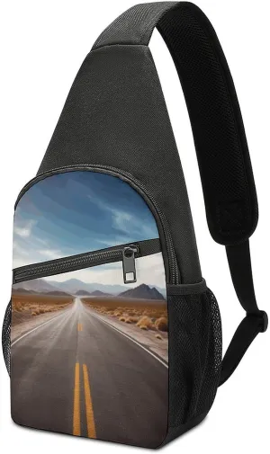 Multi-function Chest Bag,Desert Landscape Highway Print Crossbody Bag Men,chest Pack for Women,small Crossbody Bag