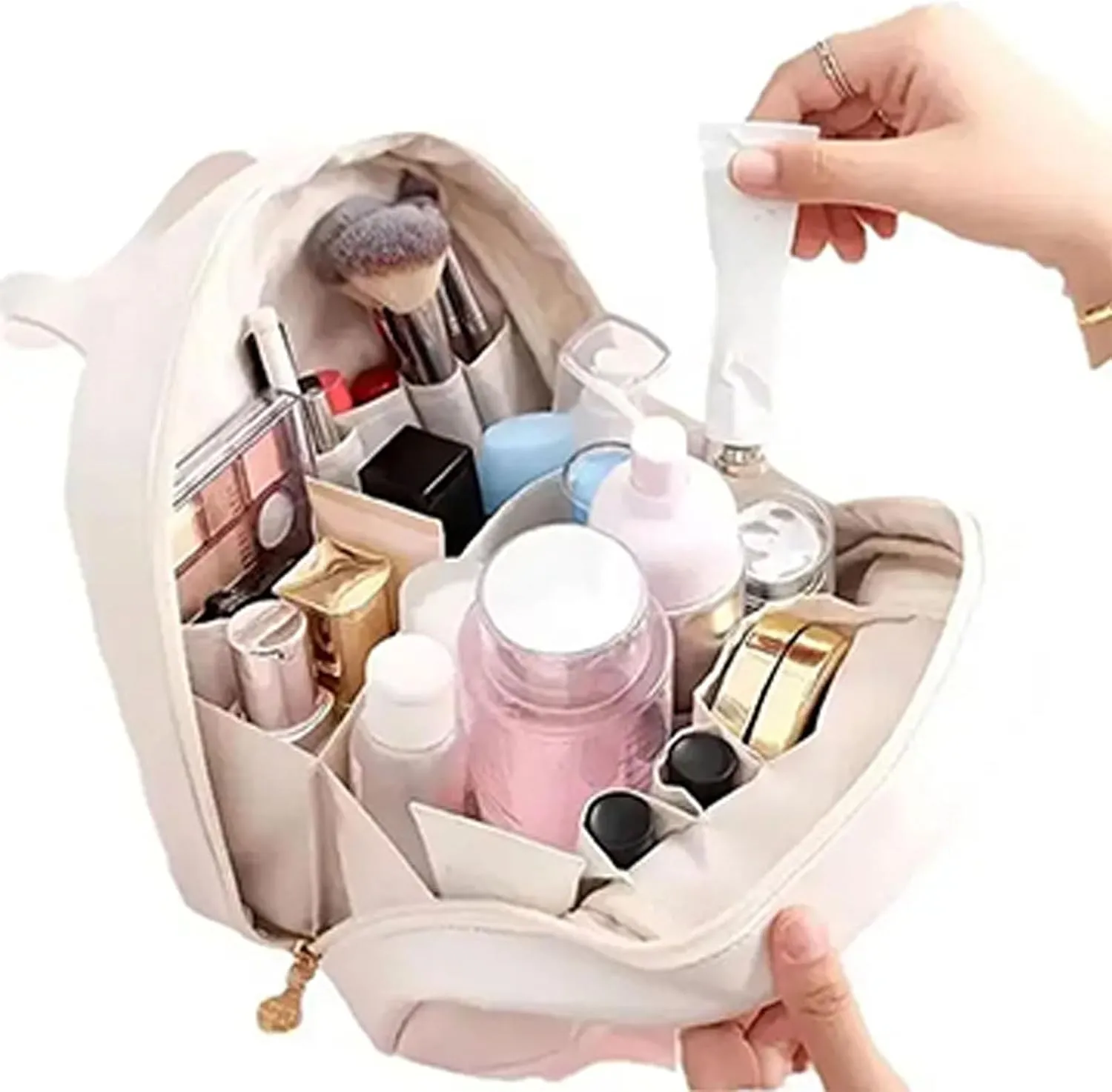 Multi-Layered Shell-Shaped Cosmetic Bag, Portable Large Capacity Pu Shell Waterproof Handbag Style Cosmetic Bag, Waterproof Portable Pouch (Coffee)