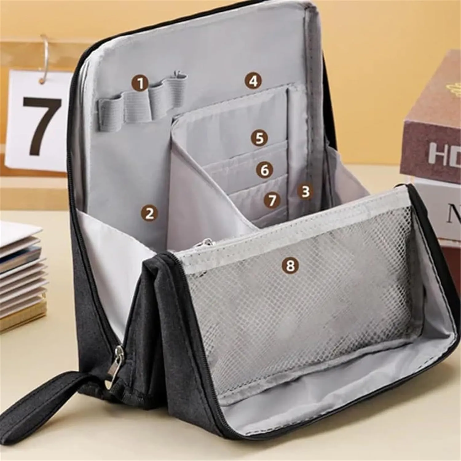 Multi-purpose Large Capacity Oxford Cloth Standing Makeup Bag, Portable Toiletry Bag, Waterproof Makeup Organizer with Compartments (Navy)