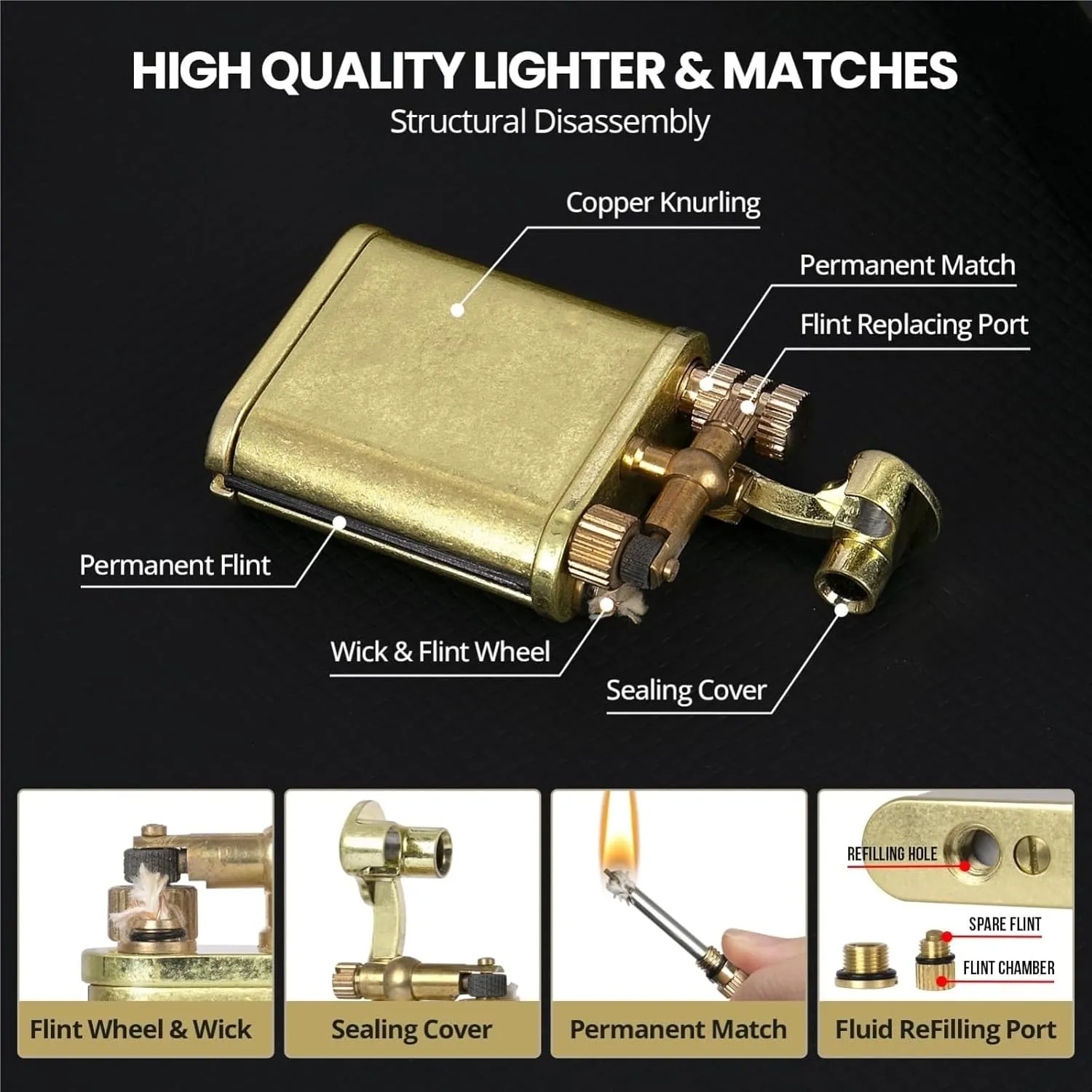 Multifunctional Kerosene Waterproof and Windproof Lighter, Permanent Matches, Lifting arm Grinding Wheel Ignition, refillable, Suitable for Outdoor Camping/Travel (Kerosene not Included)(Purple)