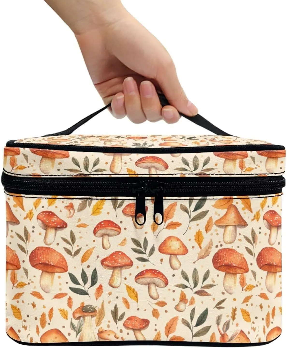 Mushroom Makeup Bag Organizer Cosmetic Zipper Pouch Large Capacity Travel Cosmetic Bag Makeup Bag with Internal Brush Slots Makeup Bag for Women Travel