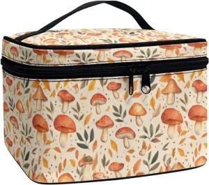 Mushroom Makeup Bag Organizer Cosmetic Zipper Pouch Large Capacity Travel Cosmetic Bag Makeup Bag with Internal Brush Slots Makeup Bag for Women Travel
