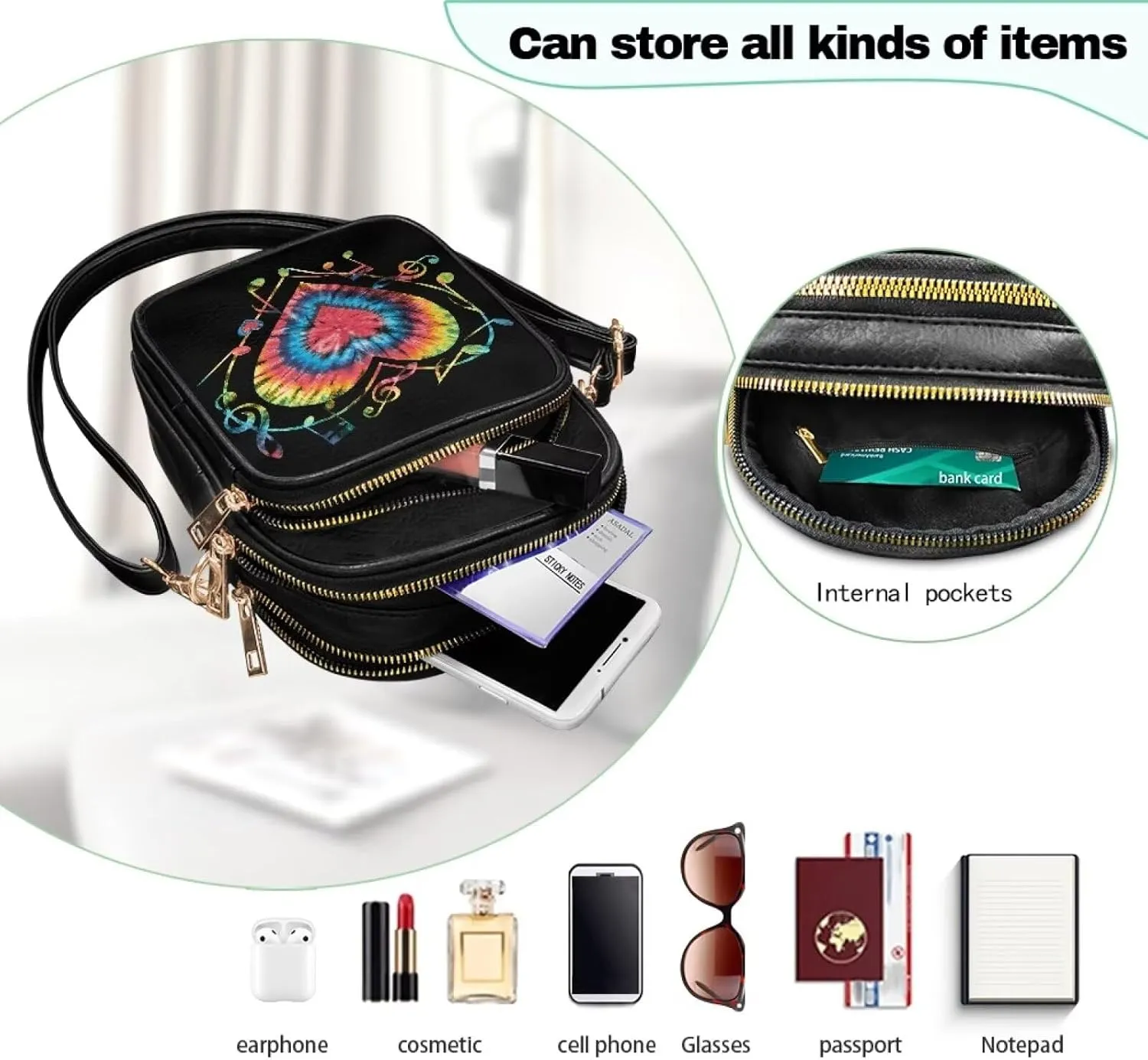 Musical Small Crossbody Phone Purse for Women, PU Leather Shoulder Bag for Phone Passport Handbag Travel Coin Pouch