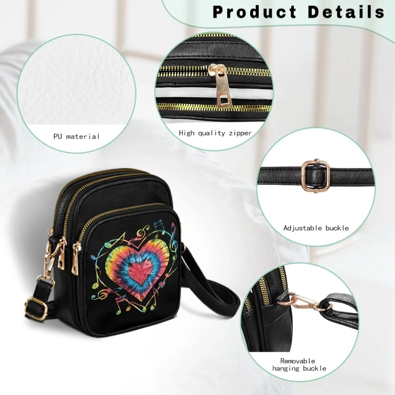 Musical Small Crossbody Phone Purse for Women, PU Leather Shoulder Bag for Phone Passport Handbag Travel Coin Pouch