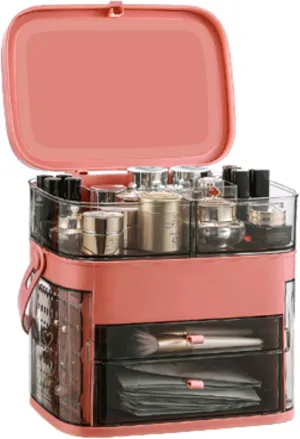 N A Makeup Organizer, Make Up Case Cosmetic Dustproof Waterproof Makeup Storage Box with Led Light Mirror Cosmetic Organiser Makeup Organiser Storage Case