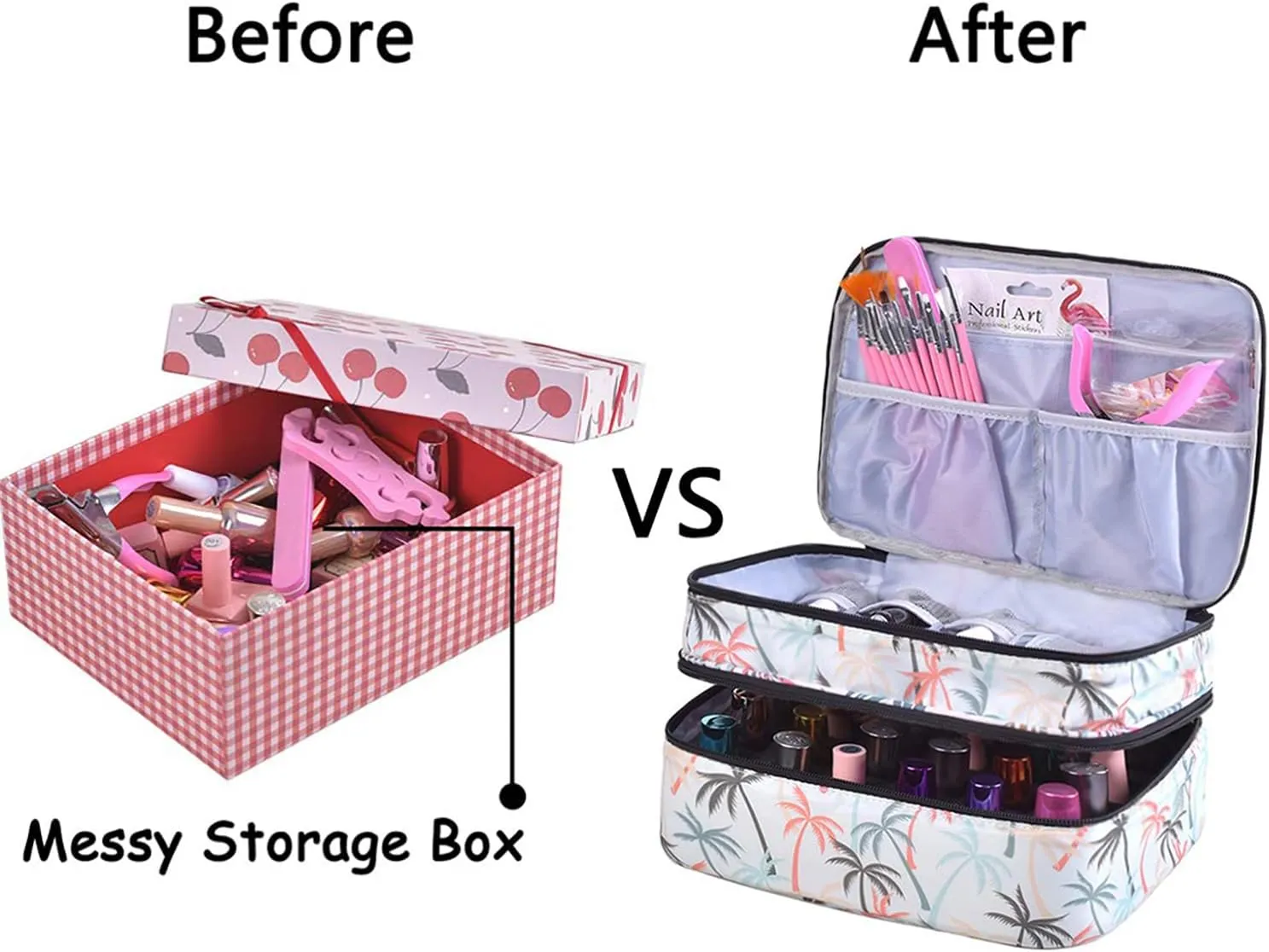 Nail Polish Carrying Case -Holds 30 bottles(15ml-0.5fl.oz)，nail organizers and storage, Double-layer Storage Bag for Nail Polish and Manicure Set, Cosmetic Travel Cases(Leaf)