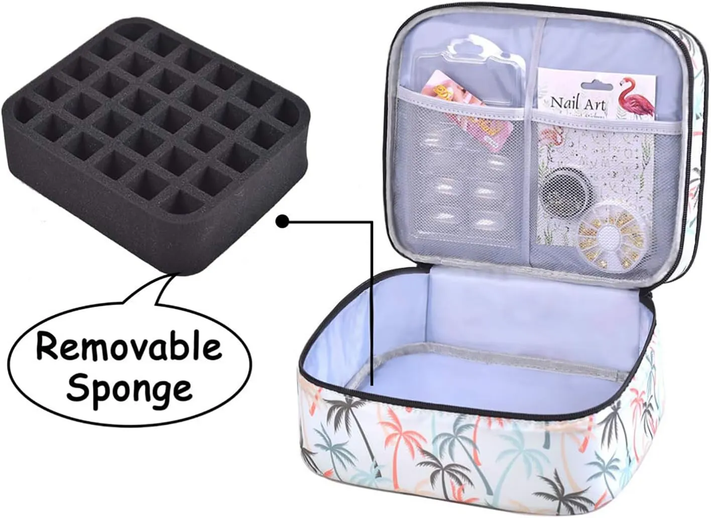 Nail Polish Carrying Case -Holds 30 bottles(15ml-0.5fl.oz)，nail organizers and storage, Double-layer Storage Bag for Nail Polish and Manicure Set, Cosmetic Travel Cases(Leaf)