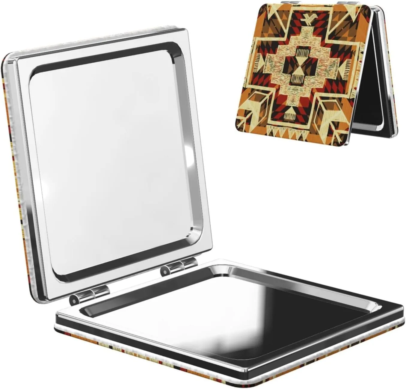 Native American Style Pattern Small Makeup Mirror Portable Travel Cosmetic Mirror Folding Small Pocket Mirror
