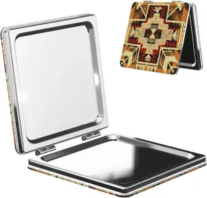 Native American Style Pattern Small Makeup Mirror Portable Travel Cosmetic Mirror Folding Small Pocket Mirror