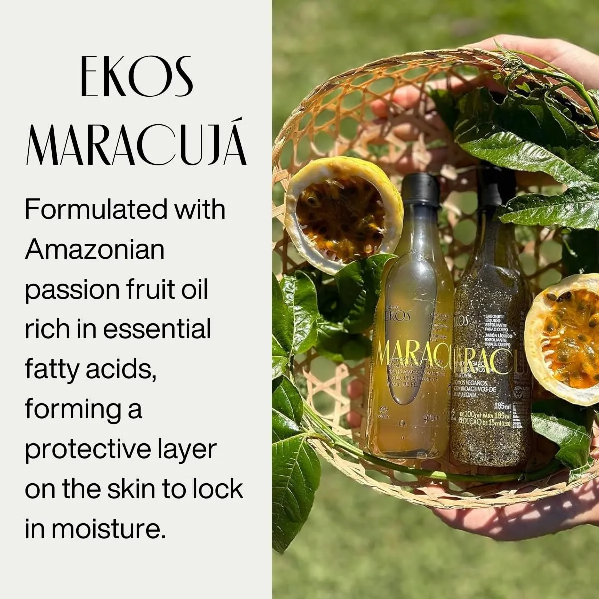 natura - Ekos Maracujá Triple Phase Shower Oil - Calming In-Shower or Bath Oil - Scented - Skin Moisturizer - Vegan Skin Care - Brazilian Beauty Secrets - Self Care - 6.7 fl oz (200ml)