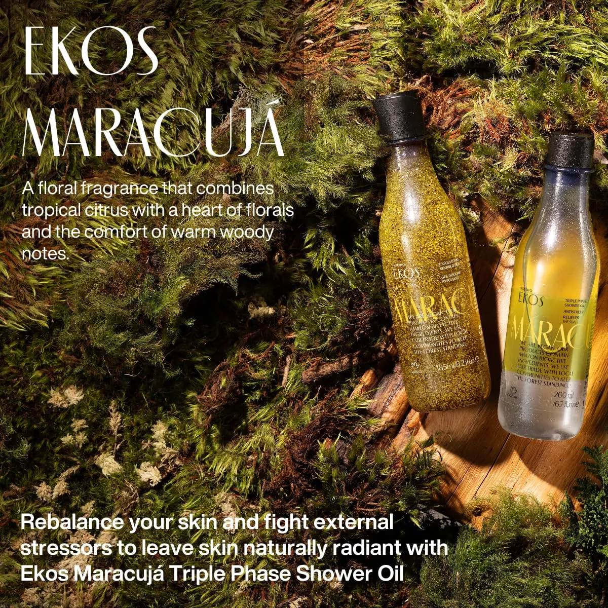 natura - Ekos Maracujá Triple Phase Shower Oil - Calming In-Shower or Bath Oil - Scented - Skin Moisturizer - Vegan Skin Care - Brazilian Beauty Secrets - Self Care - 6.7 fl oz (200ml)