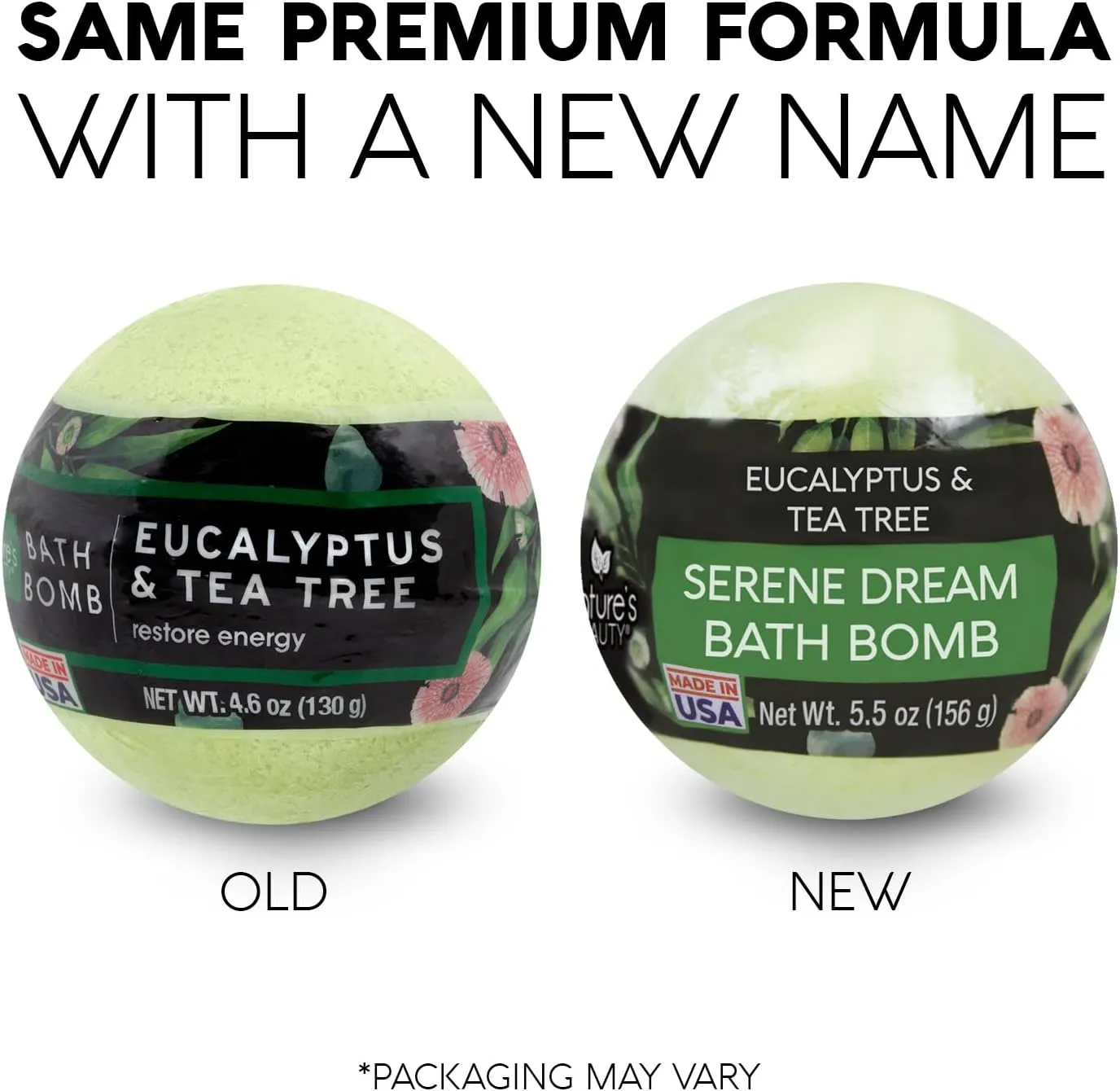 Nature's Beauty Eucalyptus & Tea Tree Bath Bomb Multi-Pack- Natural Hand Crafted, Non-Staining, Luxury Fizzy Spa Bomb, Sooth   Restore Skin, Made w/Coconut Oil & Witch Hazel, 5.5oz (4 Pack)