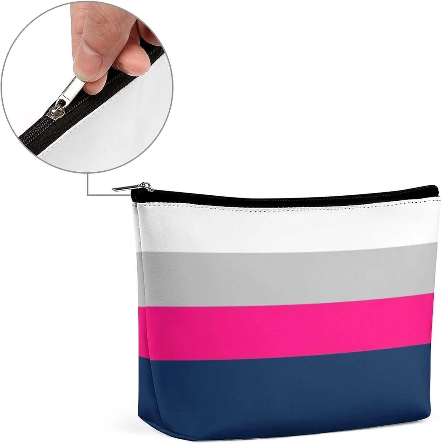 Navy, Gray Pink Stripes Cosmetic Bag, Travel Portable Makeup Bag for Purse Pouch Beauty Zipper Organizer Toiletry Bag for Women