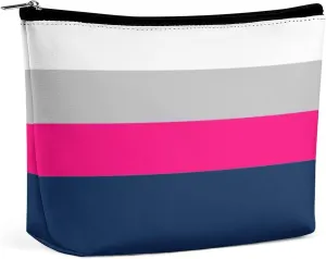 Navy, Gray Pink Stripes Cosmetic Bag, Travel Portable Makeup Bag for Purse Pouch Beauty Zipper Organizer Toiletry Bag for Women