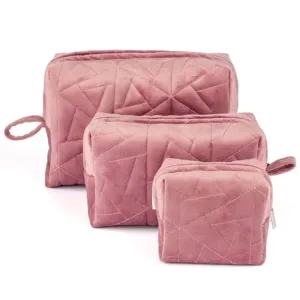 Nestasia Velvet Dusty Pink Quilted Multipurpose Set Of 3 Cosmetic Bags