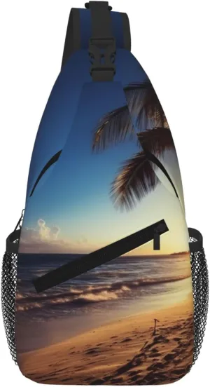 Night Beach View Printed Cross Chest Bag Diagonally Chest Messenger Bag