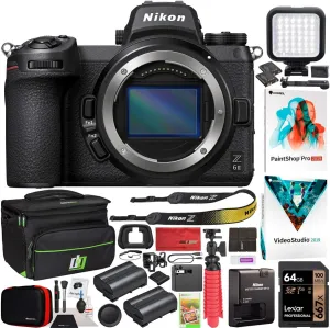 Nikon Z6II Mirrorless Camera | Official Nikon USA Partner Model | Body FX-Format Full-Frame 4K UHD Video 1659 Bundle with Deco Gear Travel Bag Case   Extra Battery   Photography LED   Software Kit