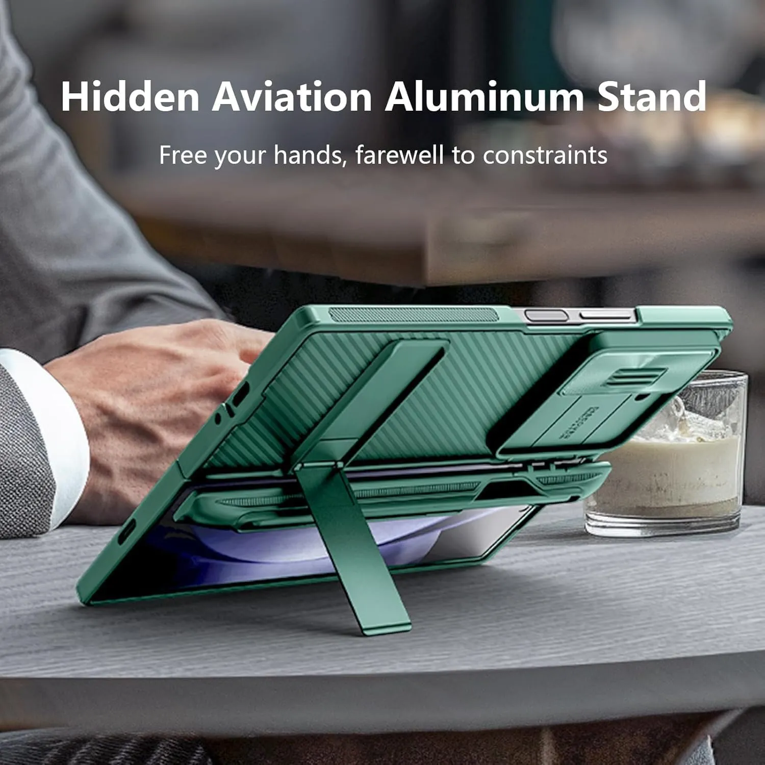 Nillkin for Galaxy Z Fold 6 Case with S Pen Holder, Built-in Screen Protecter & Slide Lens Cover & Metal Kickstand & Hinge Protection Full Shockproof Thin Slim Phone Cover for Samsung Fold 6, Green