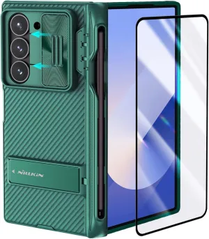 Nillkin for Galaxy Z Fold 6 Case with S Pen Holder, Built-in Screen Protecter & Slide Lens Cover & Metal Kickstand & Hinge Protection Full Shockproof Thin Slim Phone Cover for Samsung Fold 6, Green