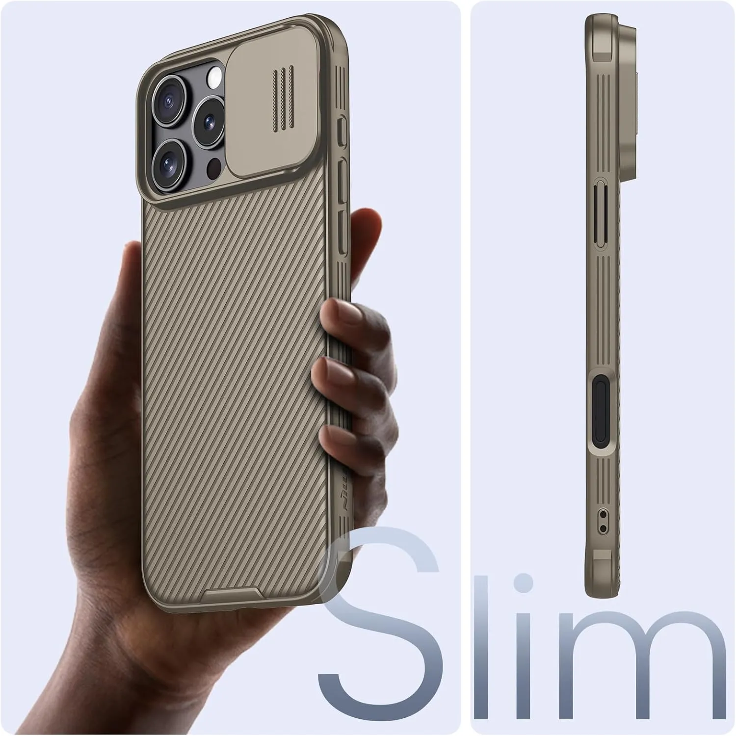 Nillkin for iPhone 16 Pro Case with Slide Camera Cover, [Upgraded Camera Lens Protection] Slim Shockproof Protective Phone Case for iPhone 16 Pro 6.3 inch, Black - Gold