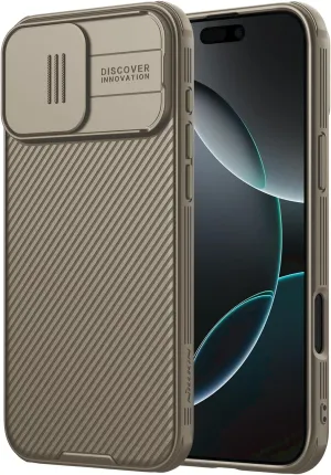 Nillkin for iPhone 16 Pro Case with Slide Camera Cover, [Upgraded Camera Lens Protection] Slim Shockproof Protective Phone Case for iPhone 16 Pro 6.3 inch, Black - Gold