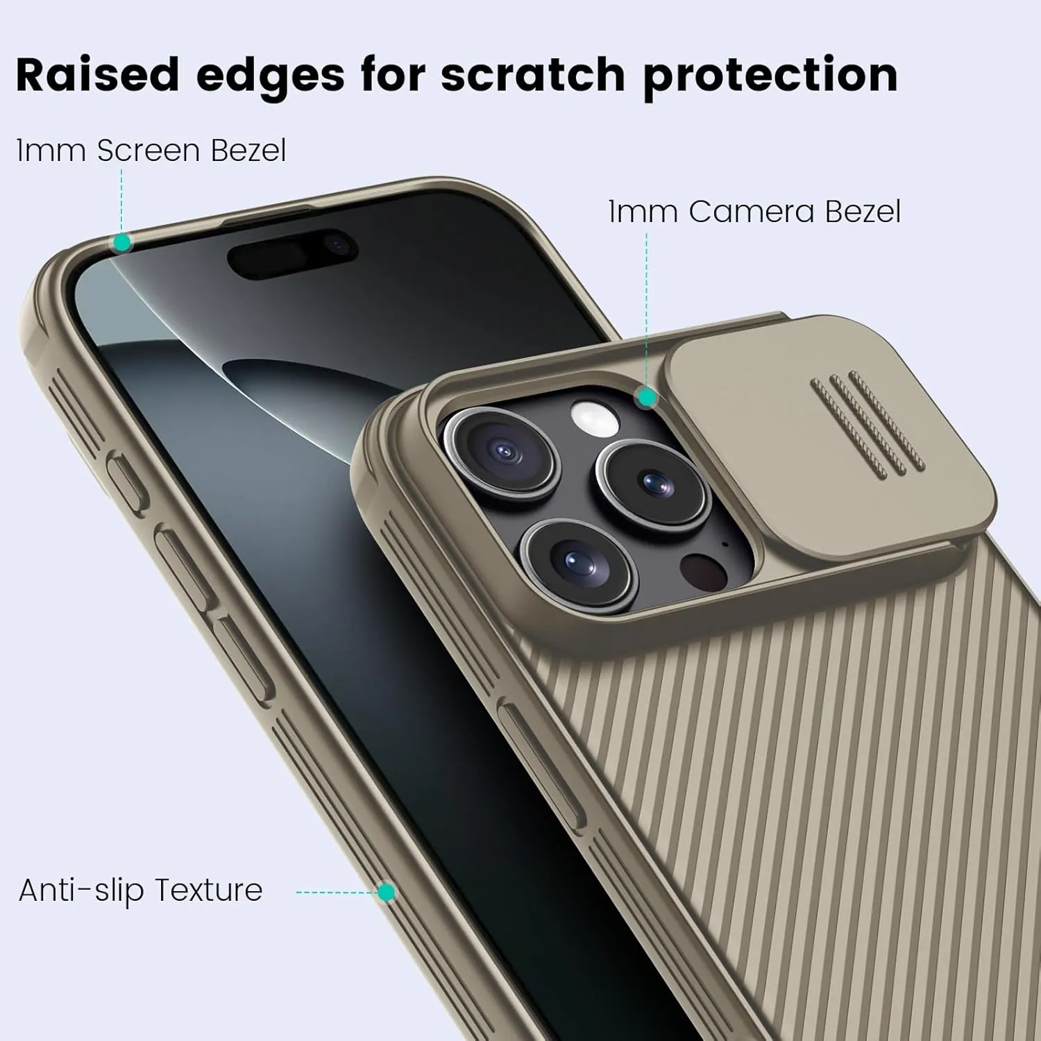 Nillkin for iPhone 16 Pro Case with Slide Camera Cover, [Upgraded Camera Lens Protection] Slim Shockproof Protective Phone Case for iPhone 16 Pro 6.3 inch, Black - Gold
