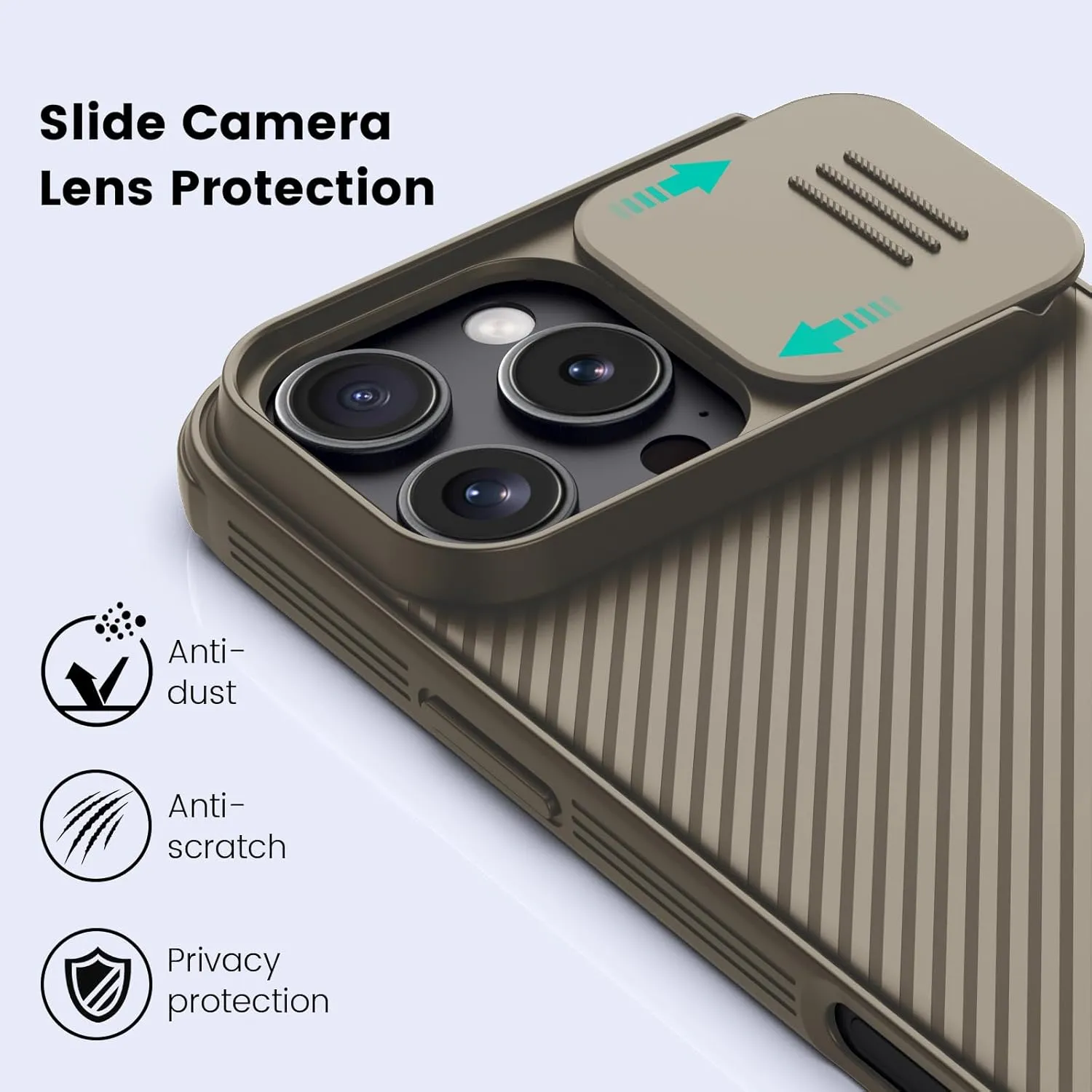 Nillkin for iPhone 16 Pro Case with Slide Camera Cover, [Upgraded Camera Lens Protection] Slim Shockproof Protective Phone Case for iPhone 16 Pro 6.3 inch, Black - Gold